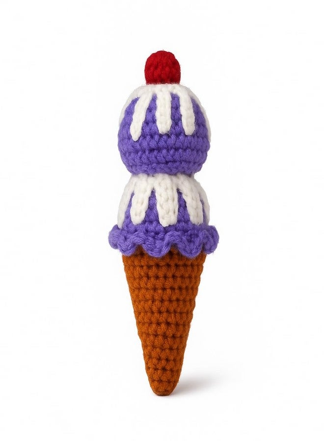 سوترا لعبة خشخيشة آيس كريم مصنوعة يدويًا من الكروشيه من سوترا | خشخيشة مخروطية ناعمة من الصوف بتقنية أميغورومي للأطفال الرضع والصغار | آمنة، قابلة للغسل، هدية مميزة لحفلات استقبال المولود | لعبة ناعمة مصنوعة يدويًا 100% للأطفال - Image 1